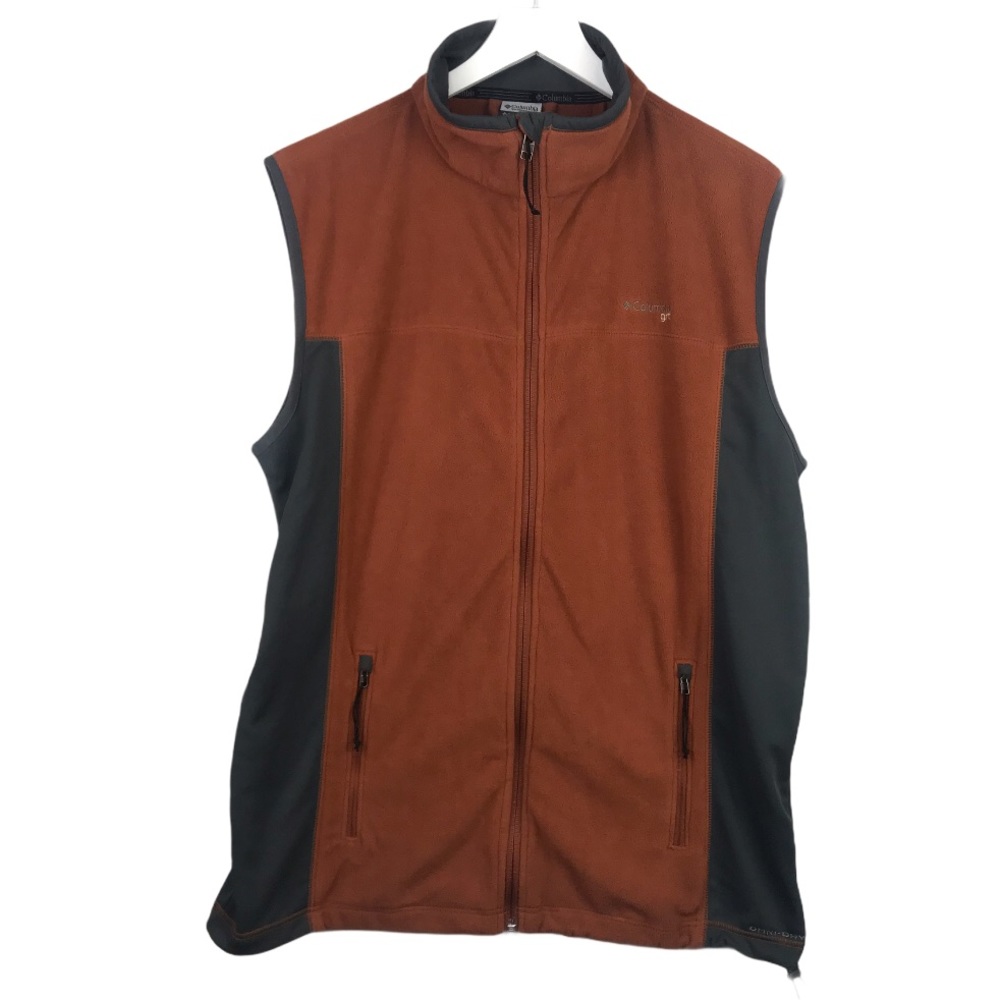 Columbia Grt Orange Grey Zip Up Fleece Vest Men Sz L